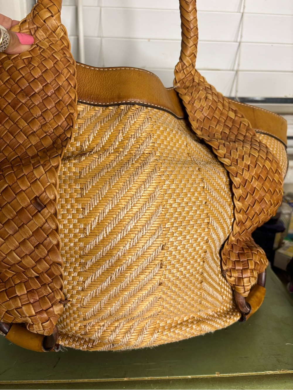 Cole Haan Woven Tan Tote with Braided Handles - Picture 2 of 10